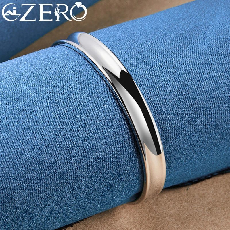 ALIZERO 925 Sterling Silver Smooth 8mm Cuff Bangle Bracelet For Women Man Fashion Wedding Engagement Party Jewelry Accessories