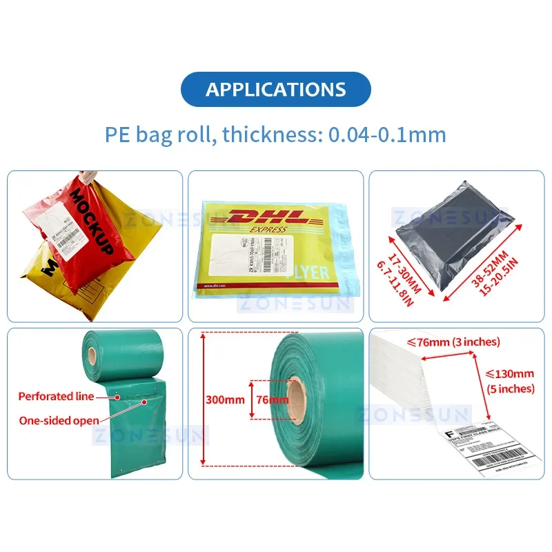 ZONESUN Automatic Courier Bag Sealer Plastic Pouch Sealing Machine Integrated Labeling Express Product Packaging ZS-TB103