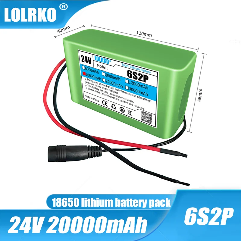 25.2V 20000mAh New 18650 6S2P Li-Ion rechargeable battery pack suitable for electric bicycle moped with BMS+25.2V 2A charger