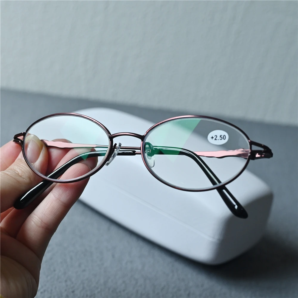 Cubojue Oval Women Reading Glasses Men Anti Blue Reflection Diopter Presbyopia Eyeglasses Frame Alloy Small Narrow Spectacles