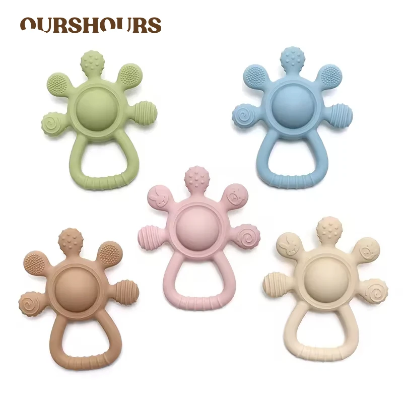 

1pc Baby Silicone Teether for Boys Girls Rattle Toy Newborn Gift Easy to Grip Infant Teething Toys BPA Free Babies Accessories