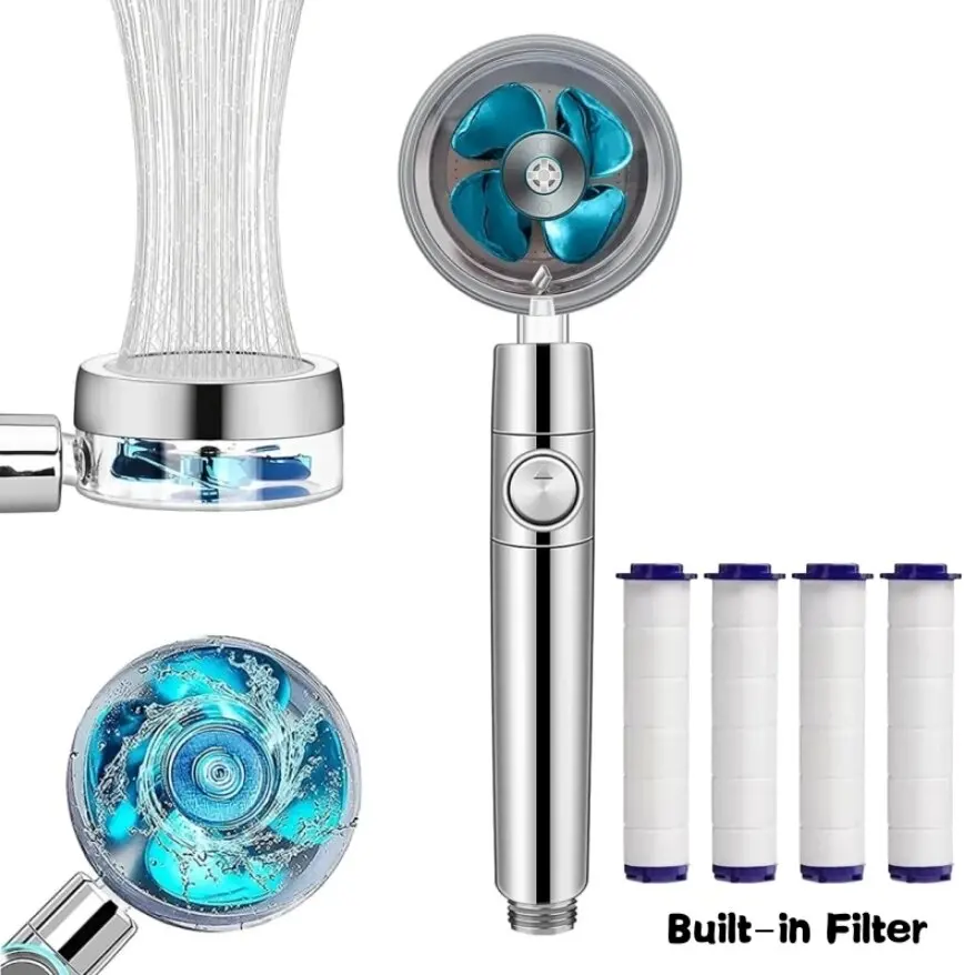 Rotating Turbine Fan Shower Head Filter Bathroom Accessories High-Pressure Water-Saving Spray Adjustable Shower Head