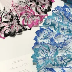 30Yards Blue Pink Embroidery Lace Trim Clothing Accessories Dress Sewing Applique Costume Lace Fabric Wedding