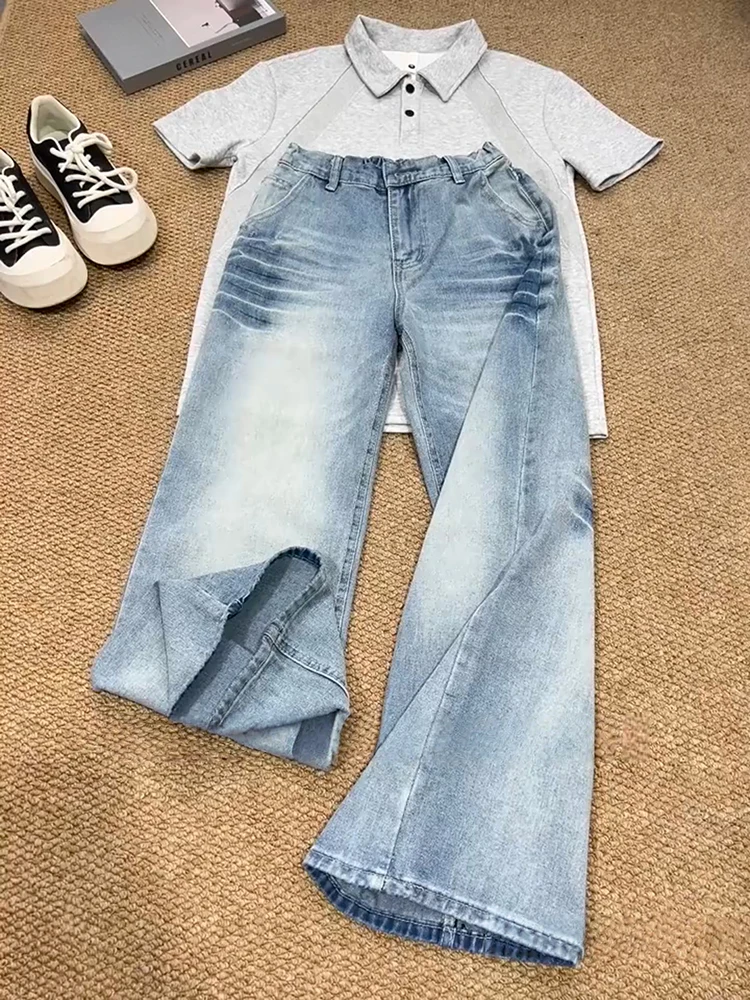 

Cleanfit Lightning Pattern Men's Jeans American High Street Vibe Waed Outdated Straight Leg Wide Leg Knife Pants