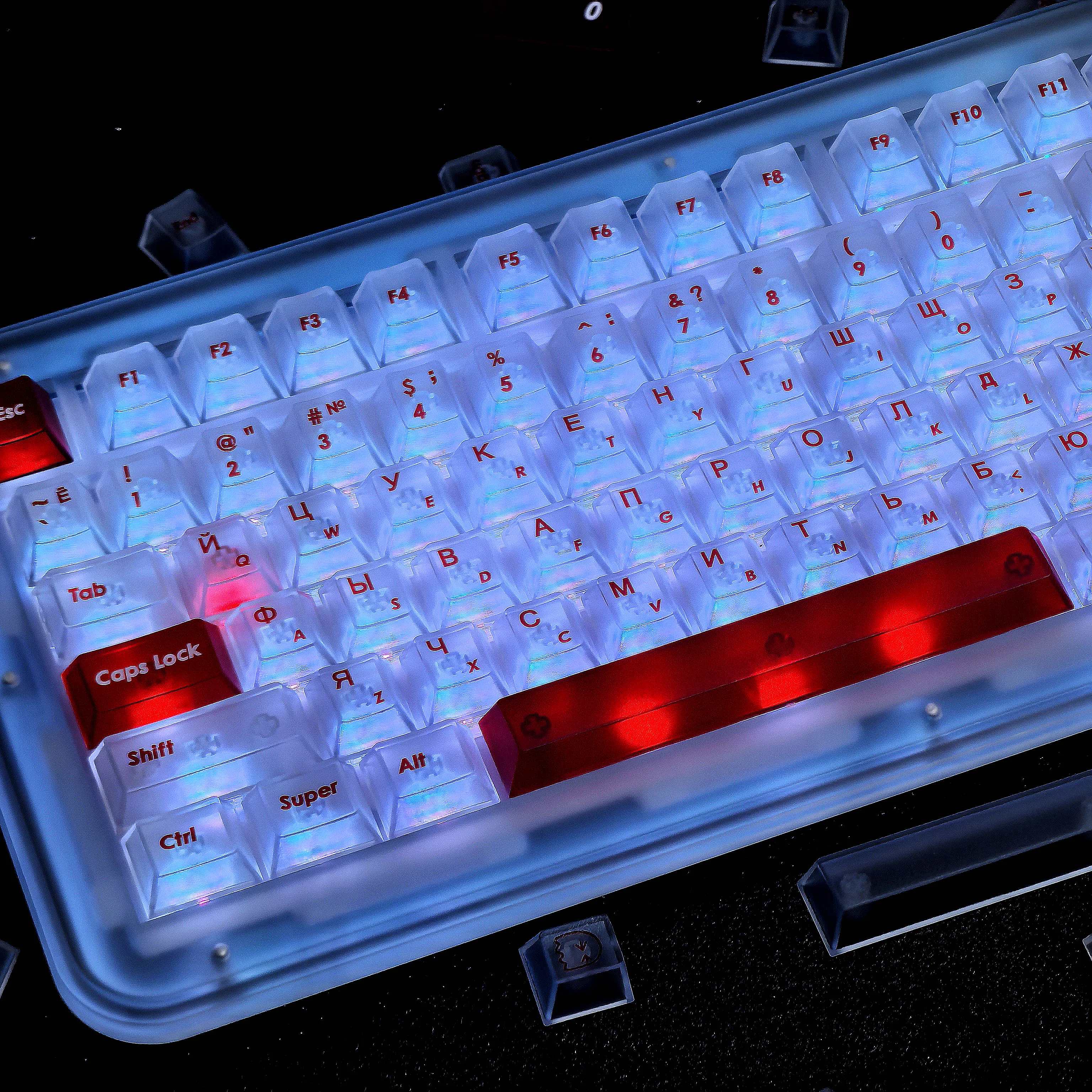 PC Russian Keycap Translucent Cherry 130Keys Silk Screen Process For Customized Aula f75/F99 Transparent Red Matte Korean Keycap