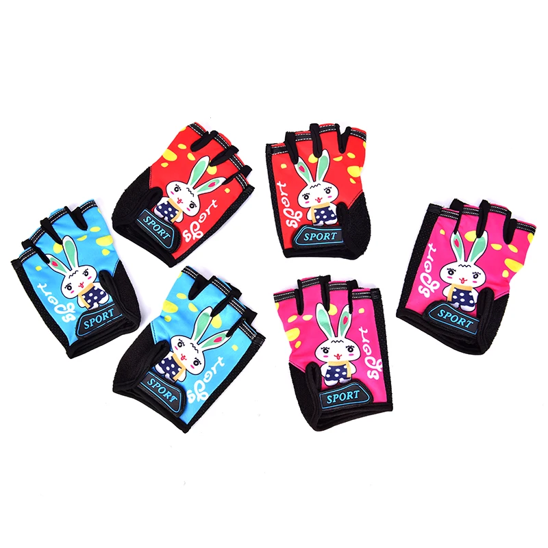 Bike Bicycle Gloves Kids Child Rabbit Outdoor Sports Non Slip Half Finger Gloves Quick-drying Clip-on Fitness Gloves