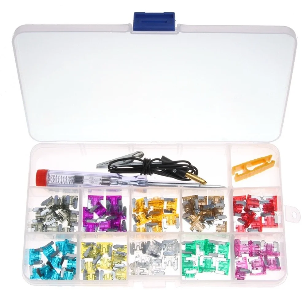 100PCS Auto Car Zinc Blade Fuse Mini Fuse Blade Assortment Kit with Inspection Circuit Electric Pen