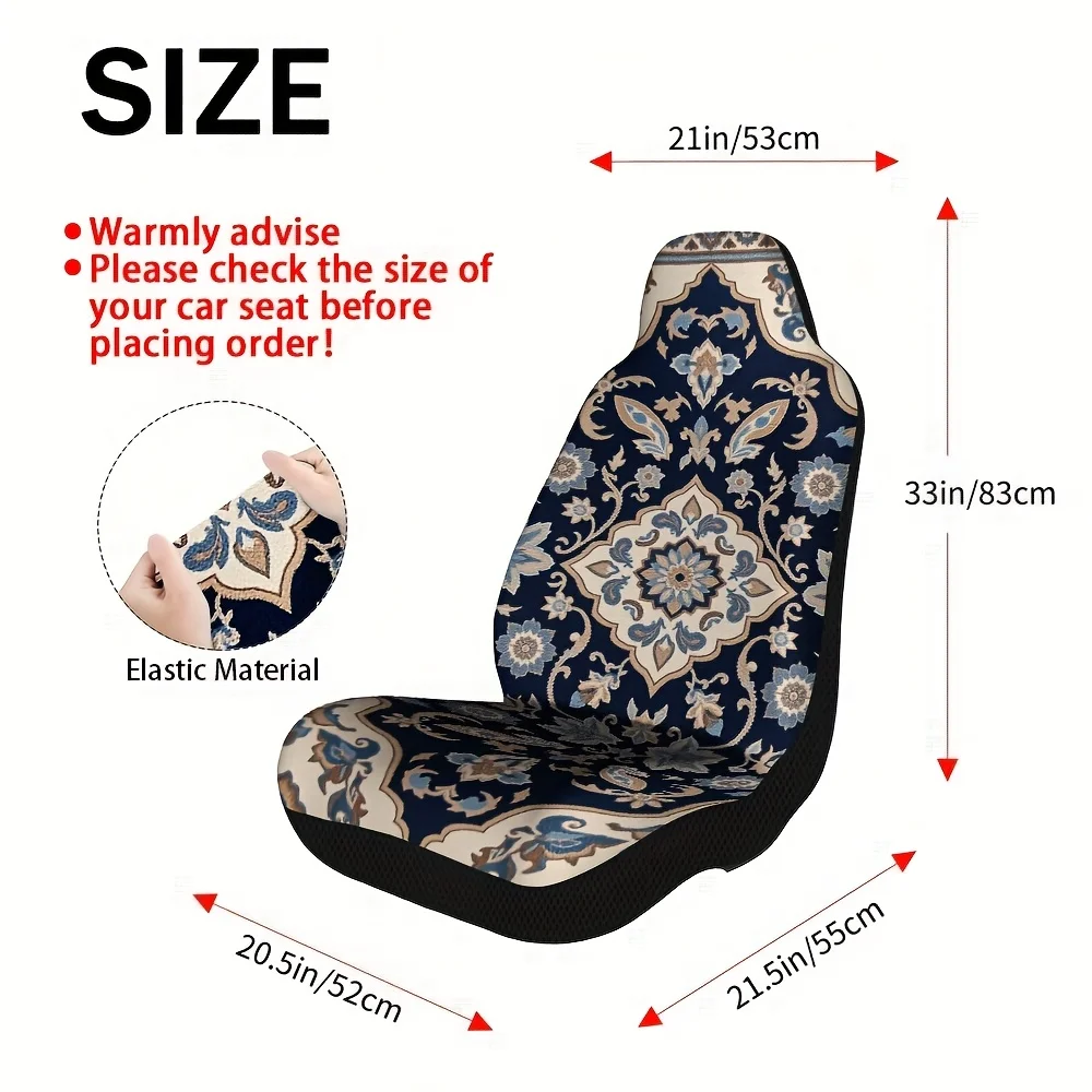 2pcs, Unique Floral Ed Vintage Rug Pattern Car Seat Covers, Soft And All Season Use, Compatible With Cars, SUVs, And Trucks, Per