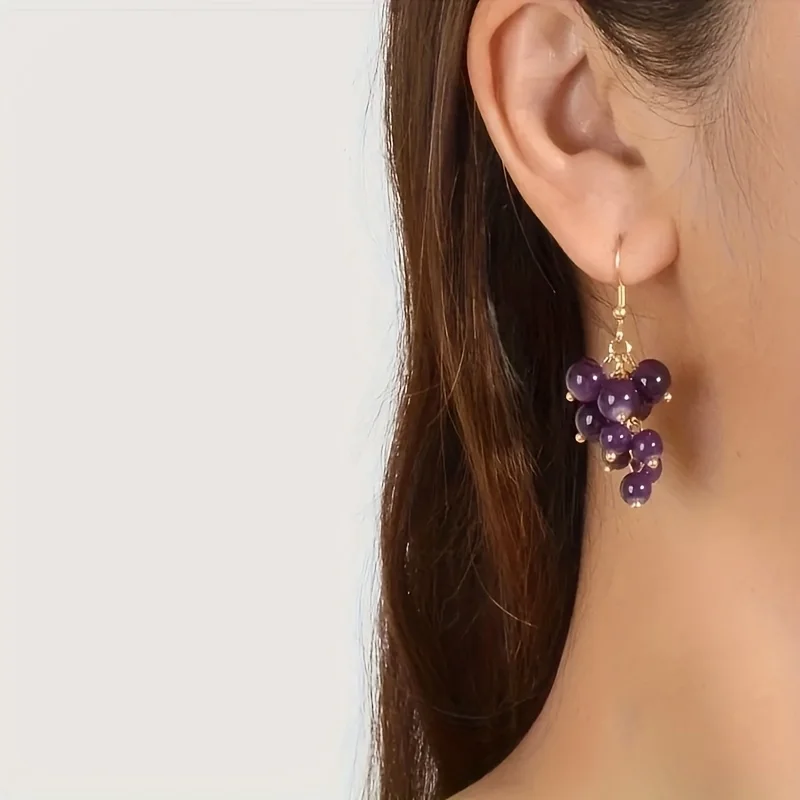 EVISPOL Y2K-مستوحى من أقراط العنب الأخضر تصميم فاكهة بلاستيكية لطيفة للنساء مجوهرات أقراط عنب أنيقة ثقب المجوهرات #5