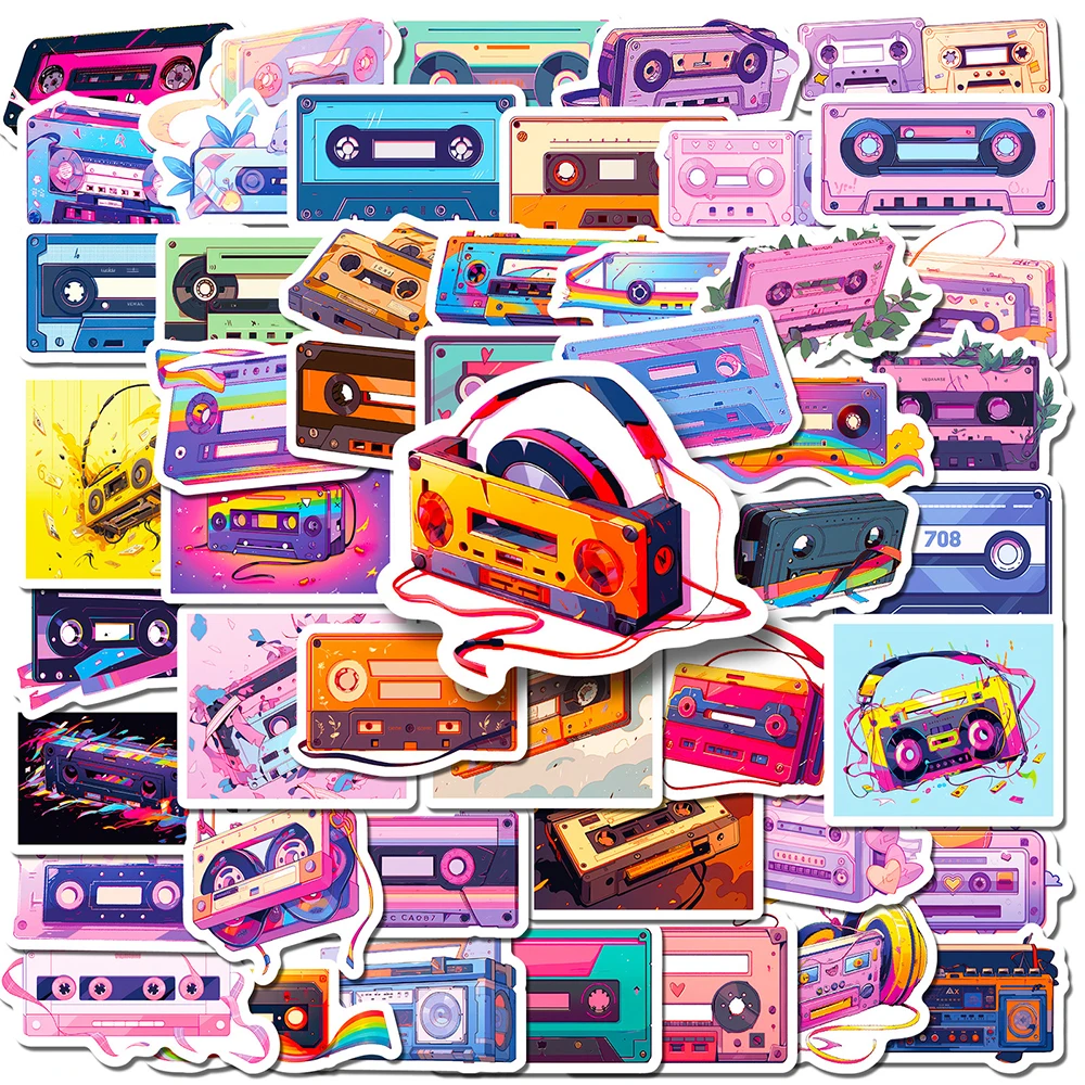 10/30/50pcs Music Tape Kawaii Cartoon Stickers Vintage Aesthetics Sticker for Car Guitar Laptop Phone Cartoon Decal Toys Gift