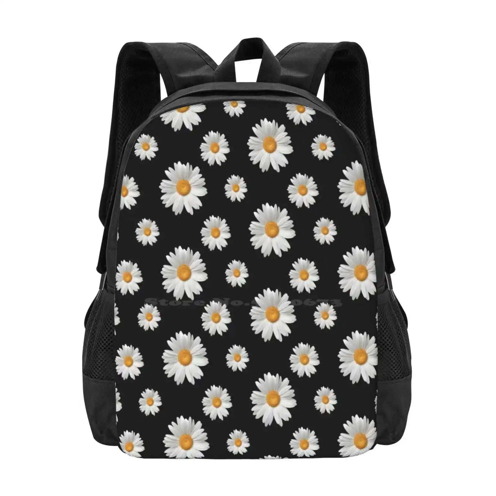 Elegant Daisy Hot Sale Schoolbag Backpack Fashion Bags Vintage Daisy Sun Flower Floral Cute Funny Black Tumblr Aesthetic