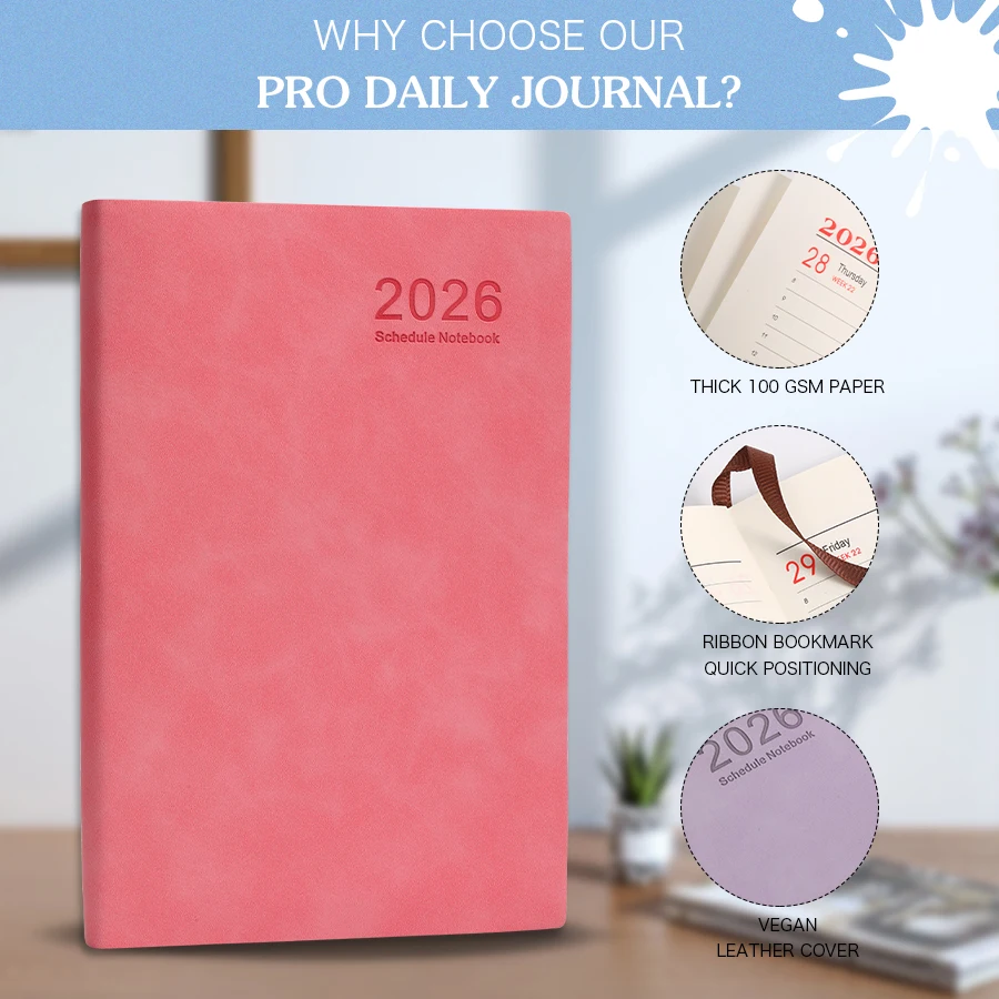 เพิ่มประสิทธิภาพสูงสุดในปี 2026: แผนรายวันและไดอารี่ปฏิทิน -320 หน้า แผนรายวัน 365 วัน รายการตรวจสอบวินัยตนเอง