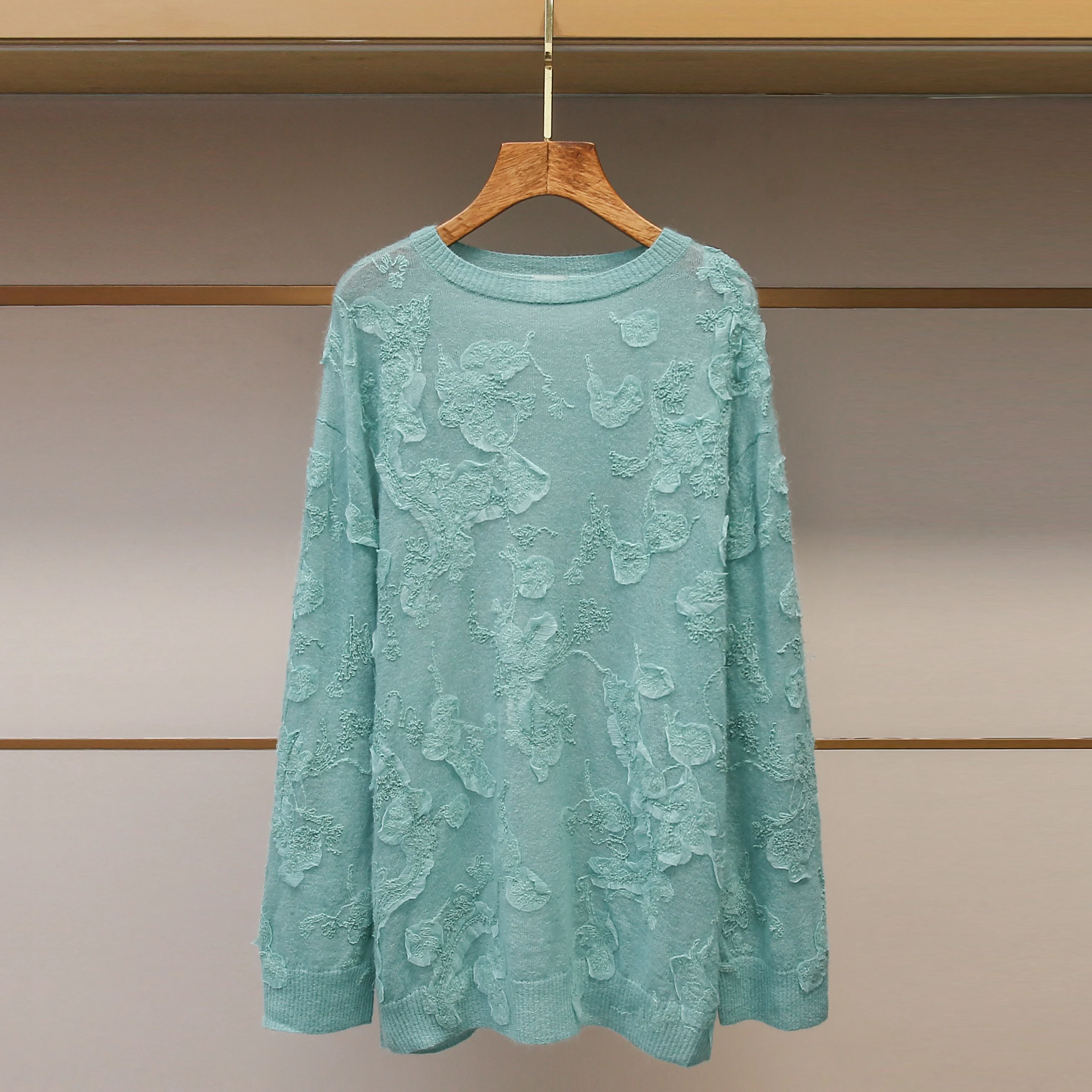 

Высококачественный женский вязаный длинный светящийся круглый пуловер Ne, свитер с тяжелой вышивкой, повседневный свитер, осень-зима, Новое поступление