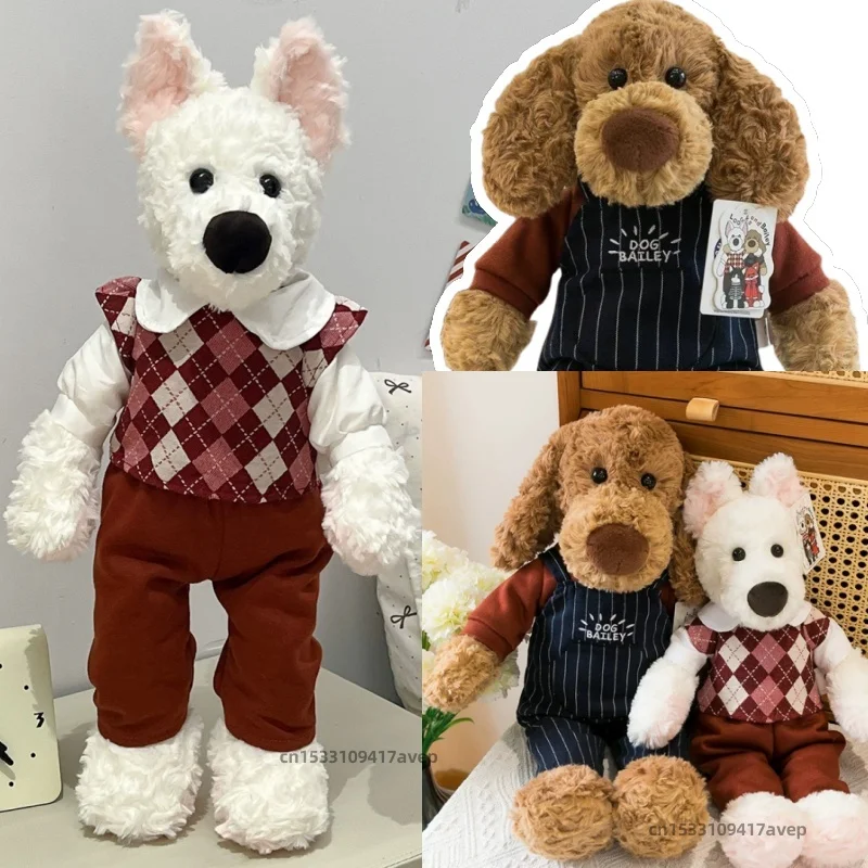 Piernas largas vestir suéter británico monos West Highland White Terrier perro juguetes de peluche relleno marrón Beagle cachorro muñecas para niño