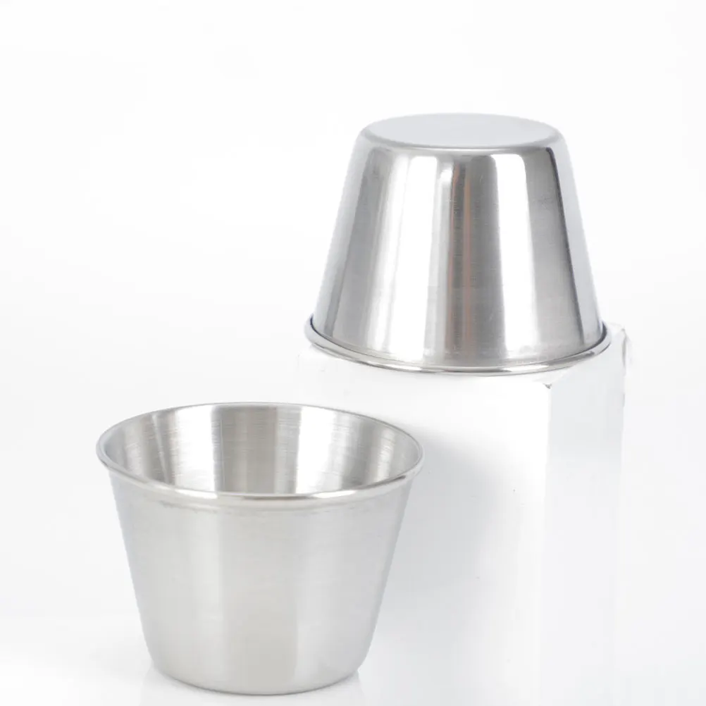 

12 pcs Stainless Steel Dipping Sauce Cups 70ml Salad Dressing Condiment Dish Reusable Easy Clean Kitchen Supplies Serving Plates