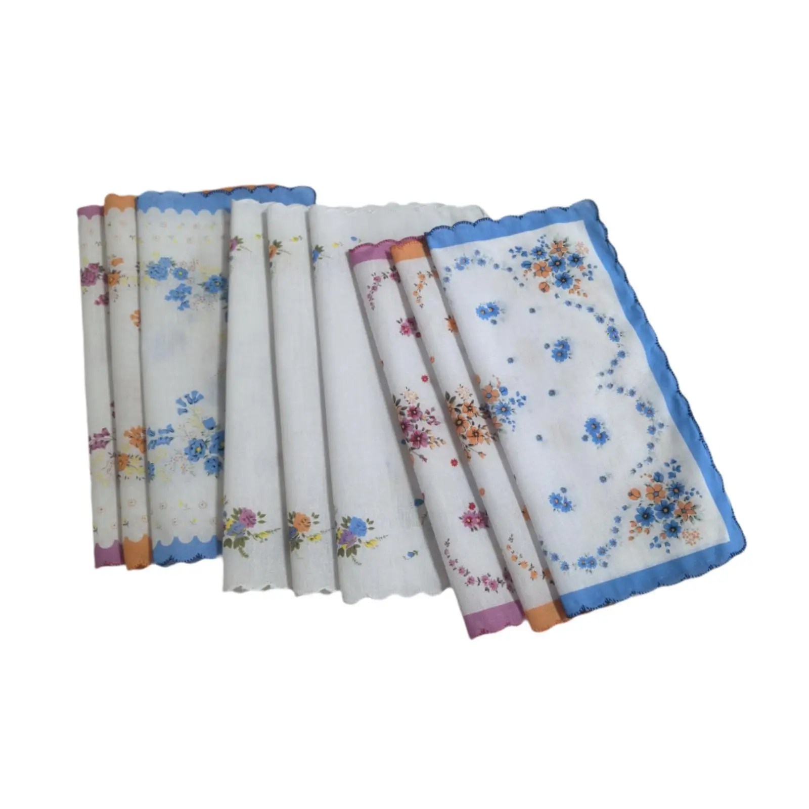9Pcs Women Cotton Handkerchiefs Absorbent Hanky Elegant Bandanas Ladies Floral Print Handkerchiefs 29.5cmx29.5cm