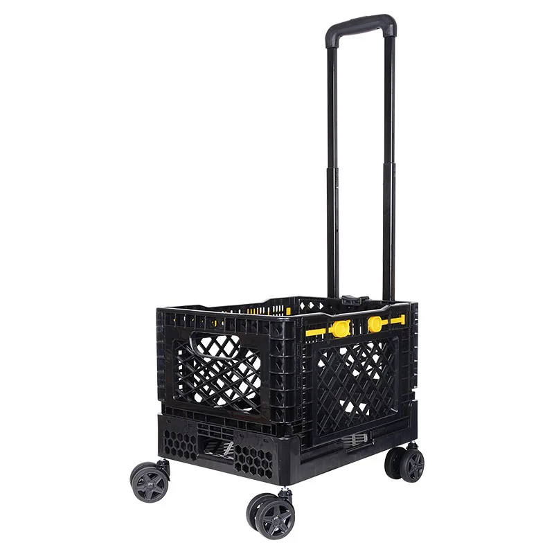 Folding Cart Universal Wheel Portable Shopping Trolley Shopping Luggage Trolley Lever Car Luggage Trolley with Basket