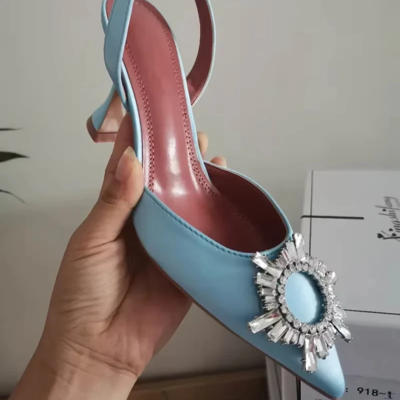 Brand Women Pumps Luxury Crystal Slingback High Heels Summer Bride Shoes Comfortable Triangle Heeled Party Wedding Shoes