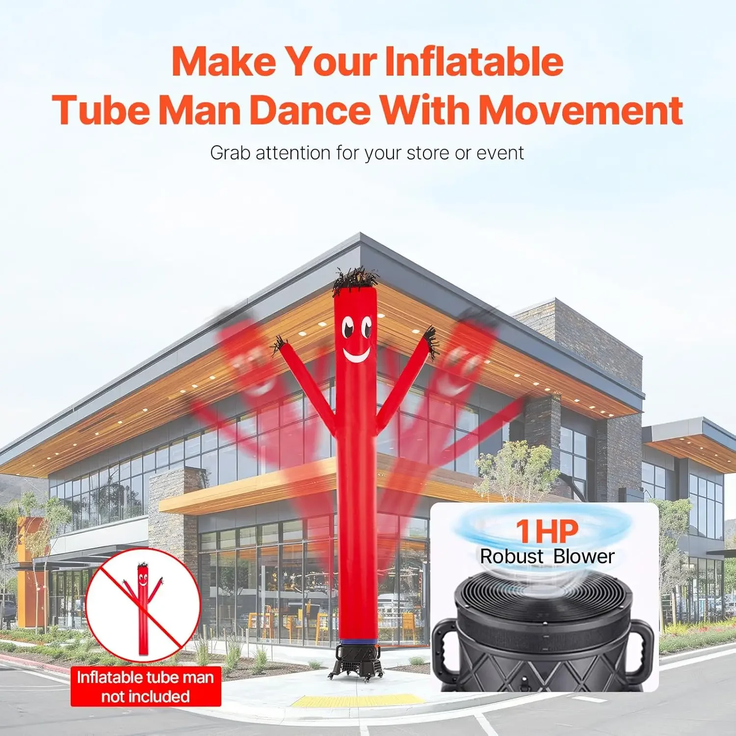 Inflatable Tube Man Blower, 1 HP Blower for Wacky Waving Inflatable Tube Guy, PP Shell, IPX3 Waterproof