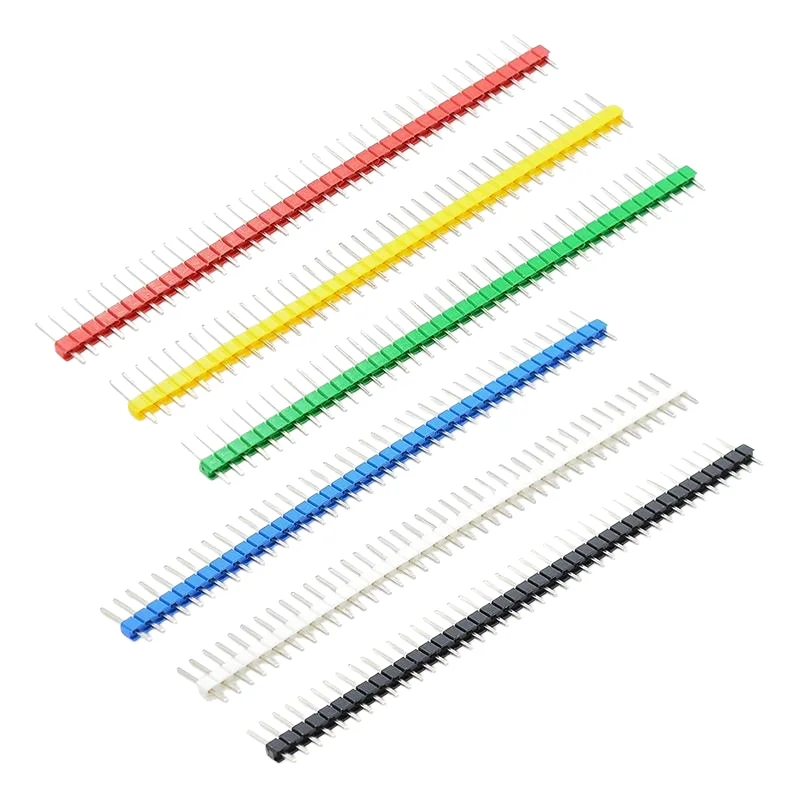 5pcs Colorful pin header, 2.54mm pitch, 1*40P, single row of pins, single row of straight pins, green/white/red/blue/yellow/blk