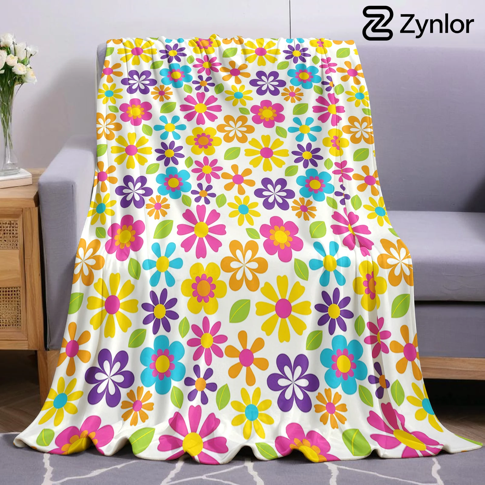 Bright Mixed Daisy Lightweight Microfiber Soft Christmas Fleece Blanket Warm Cozy Throw for Bed Sofa Office Travel All Season