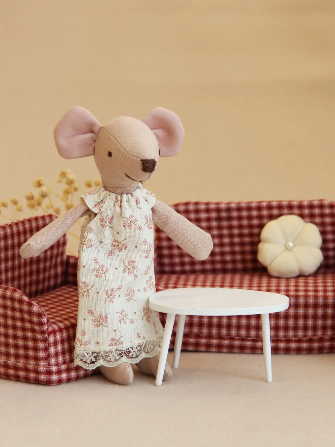 H-13Cm Changeable Mouse with Floral Dress Suitable for Dollhouse Accessories Suitable for Children's Day Gifts and Birthday Gift