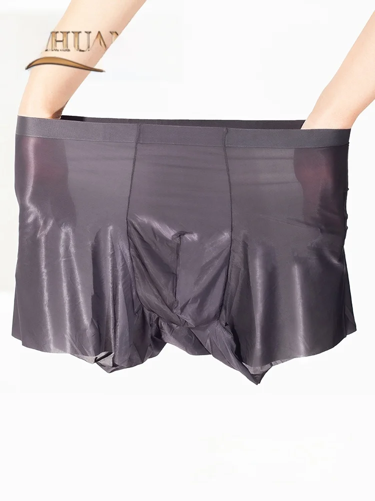 Ahuans 5D Herren dünne Seide glatt iny Basisschicht Hose transparent sexy schwarze Seide Unterwäsche Nylonstoff mittlere Taille neun Punkte