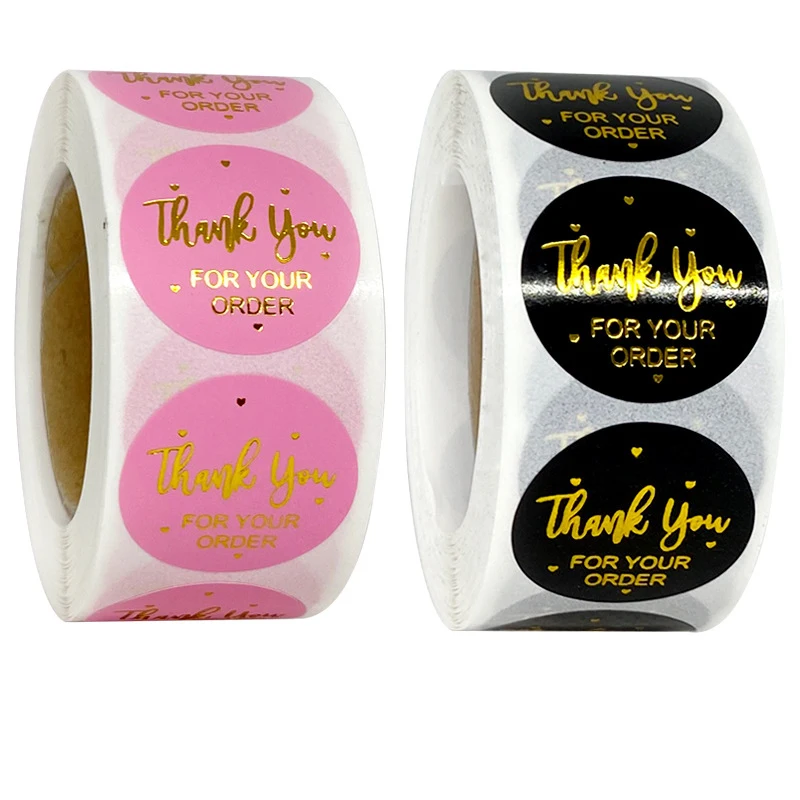 100-500pcs Pink Gold Stickers Thank You Sticker Thank You for Your Order Handmade With Love sticker Round Seal Adhesive Labels