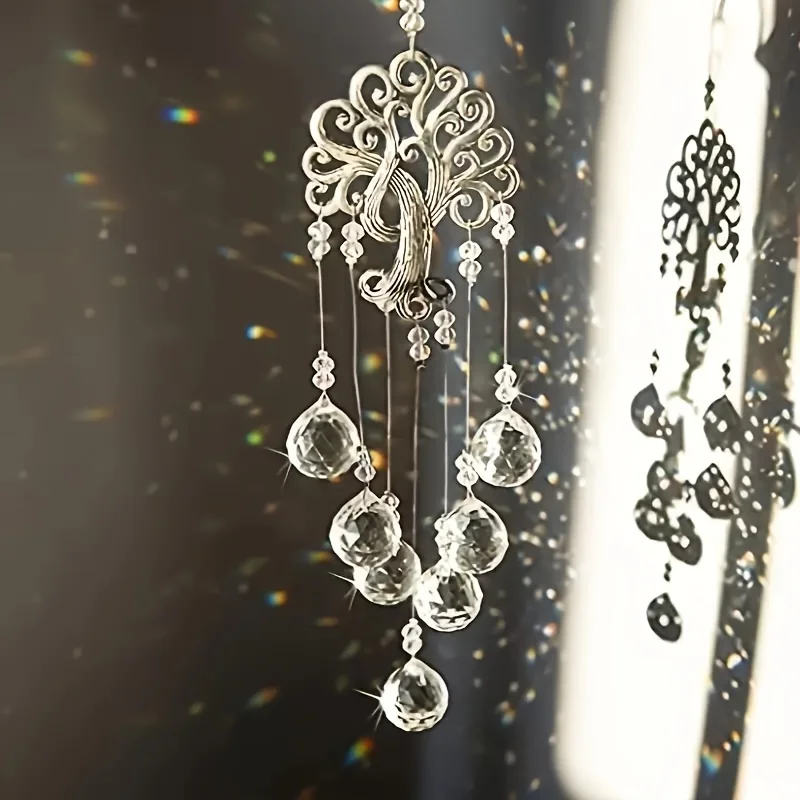 1pc Crystal Glass Sun Catcher Chakra Colors Ball Prism Hanging Pendant Tree Of Life Window Hanging Ornament Rainbow Suncatcher