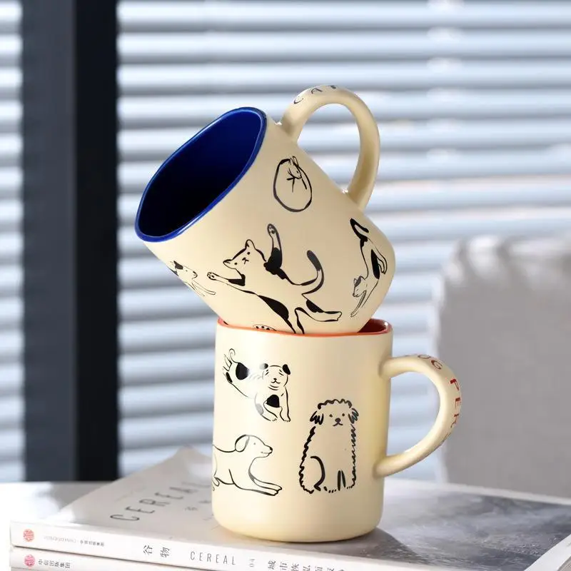 Ceramic Cat & Dog Couple Mug Heat Resistant Milk Coffee Mug Hand Painted Household Juice Cup Microwave Safe