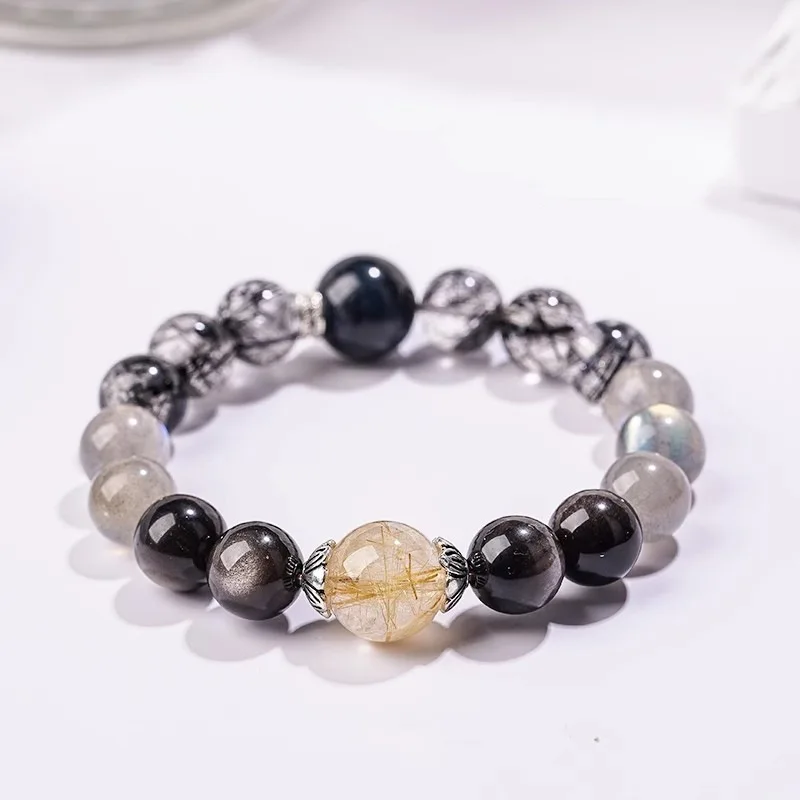 

Gray Moonlight Bracelet Men And Women Natural Black Blue Tiger Eye Golden Rutilated Quartz Bracel