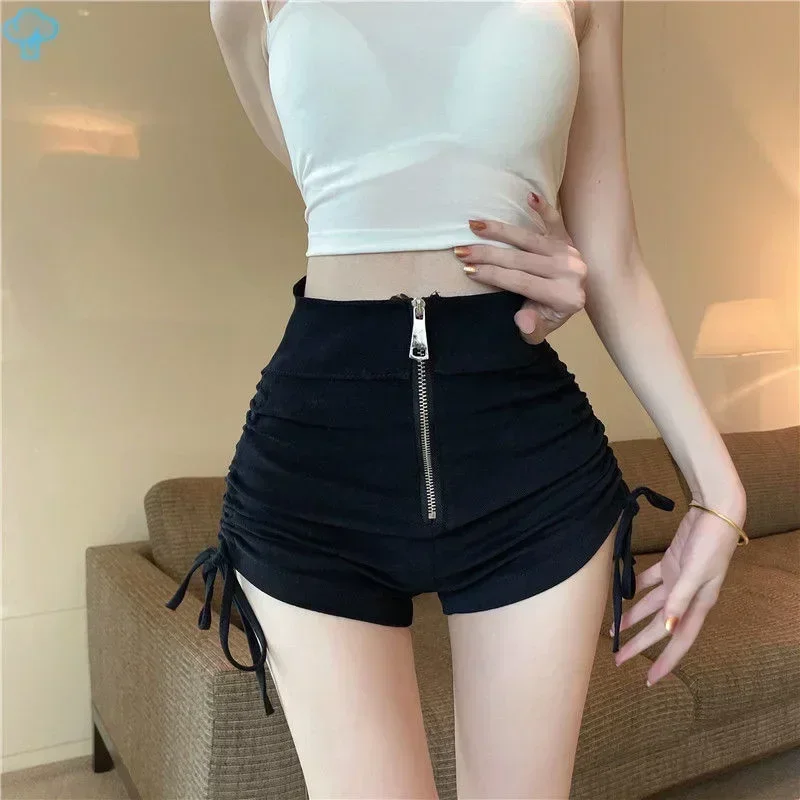 Drawstring Sexy Shorts Women Harajuku Zipper Lace-Up Yoga High Waist Pants Sports Running Skinny Streetwear Shorts