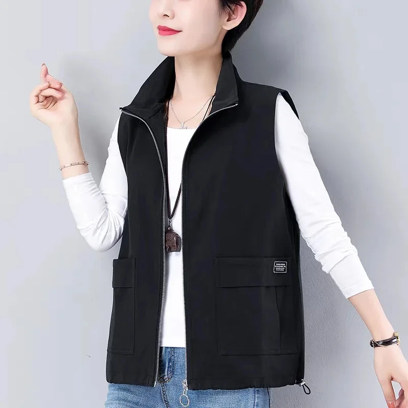 Gilet à col montant de couleur Pure pour femmes de 40 à 60 ans, Cardigan ouvert pour personnes d'âge moyen et ly, nouvelle collection automne 2025