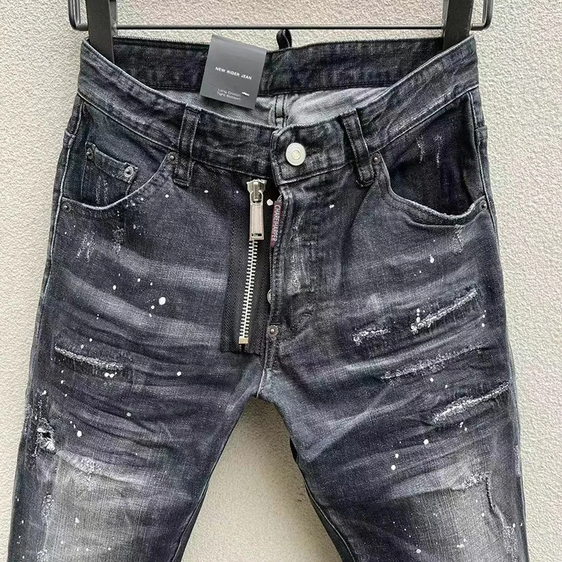 chareiharper 100 878 New street fashion men\'s jeans print fashion trend holes slim slim trousers men fashion