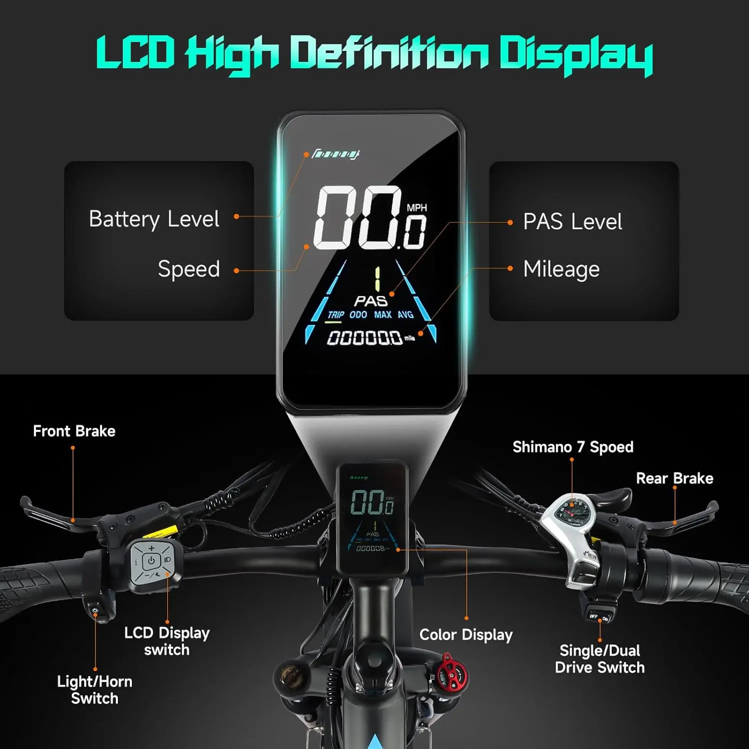 26 بوصة الكبار دراجة جبلية كهربائية 3000 واط محرك مزدوج Ebike الدهون الإطارات دراجة كهربائية 7 سرعات دراجة كهربائية بطارية 48 فولت 25AH #5