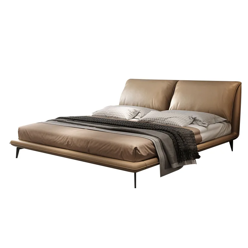 

Italian minimalist first layer leather bed light luxury modern minimalist master bedroom bed soft