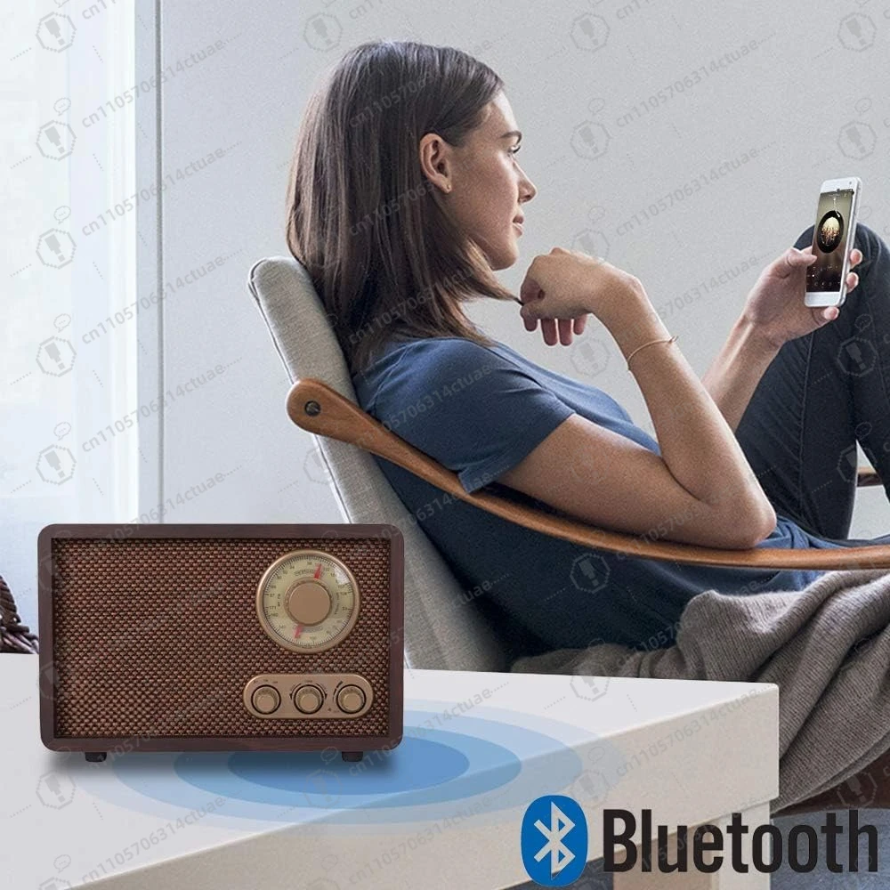 راديو FM AM راديو خشبي قديم مع تشغيل بلوتوث Mp3 وهوائي مدمج في مكبر صوت للمطبخ وغرفة المعيشة والقهوة
