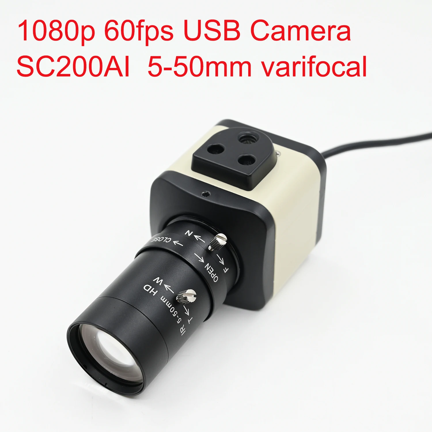 Câmara USB com Lente CS Varifocal, 1080P, 60fps, 5-50mm, 2,8-12mm, Webcam HD 1920x1080, SC200AI, Compatível com UVC, Plug and Play