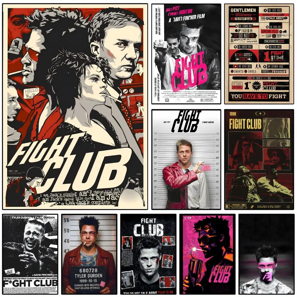 Movie Fight Club Classic Poster Self-adhesive Art Waterproof Paper Sticker Coffee House Wall Decor