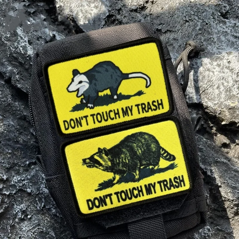 Raccoon Meme Morale Badge Patch Don't Touch My Trash Raccoon Printed Hook&Loop Backpack Stickers Military Army Armband Applique