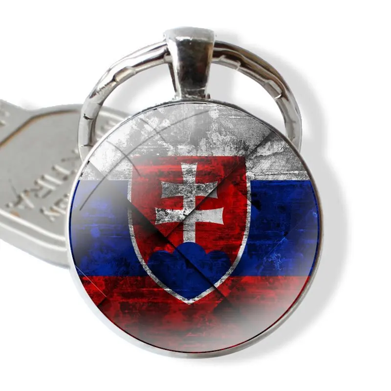 Keychain Handmade Glass Cabochon Key Ring Holder Pendant Key Chains Cartoon Design Fashion Creative slovak Slovakia flag