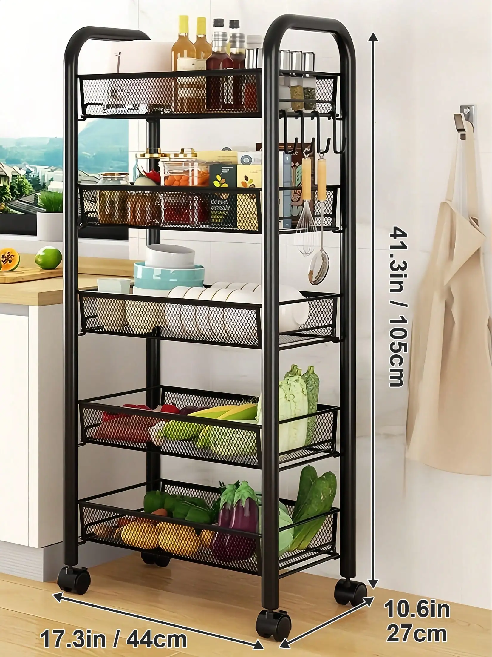 

Универсальная тележка-органайзер на колесах, устойчивая и прочная черная тележка для хранения с колесами, тележка для хранения для ванной комнаты, кухни, S