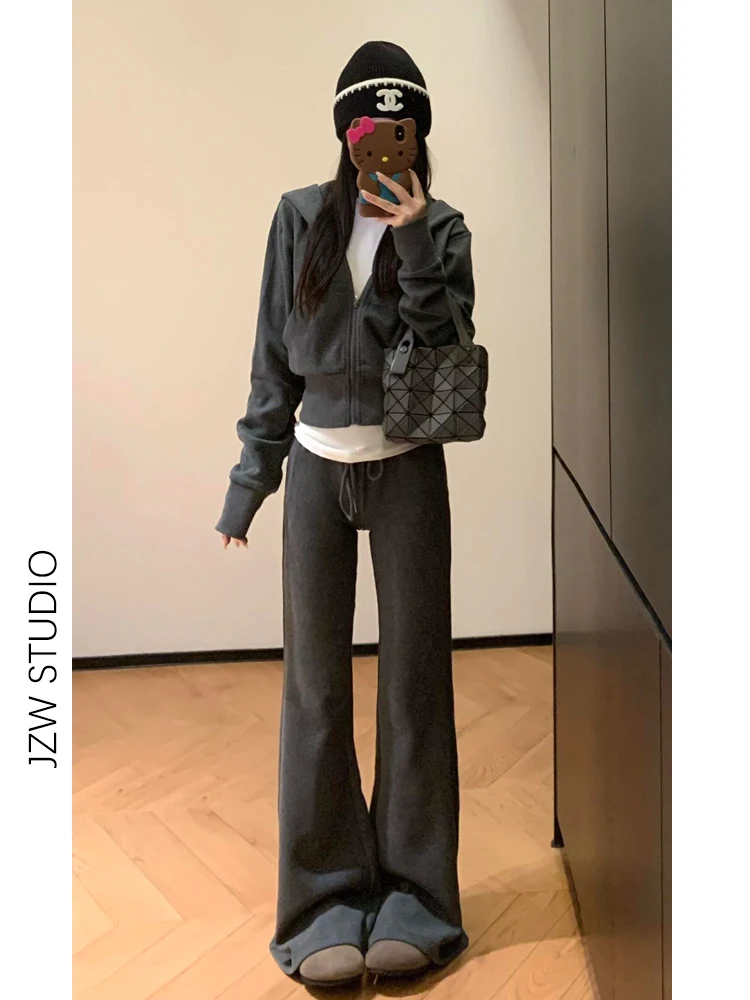 

American Sle Low Waist Dstring Fce Lined Women's Yoga Pants Autumn Winter Slimming High Waist Wide Leg Pants