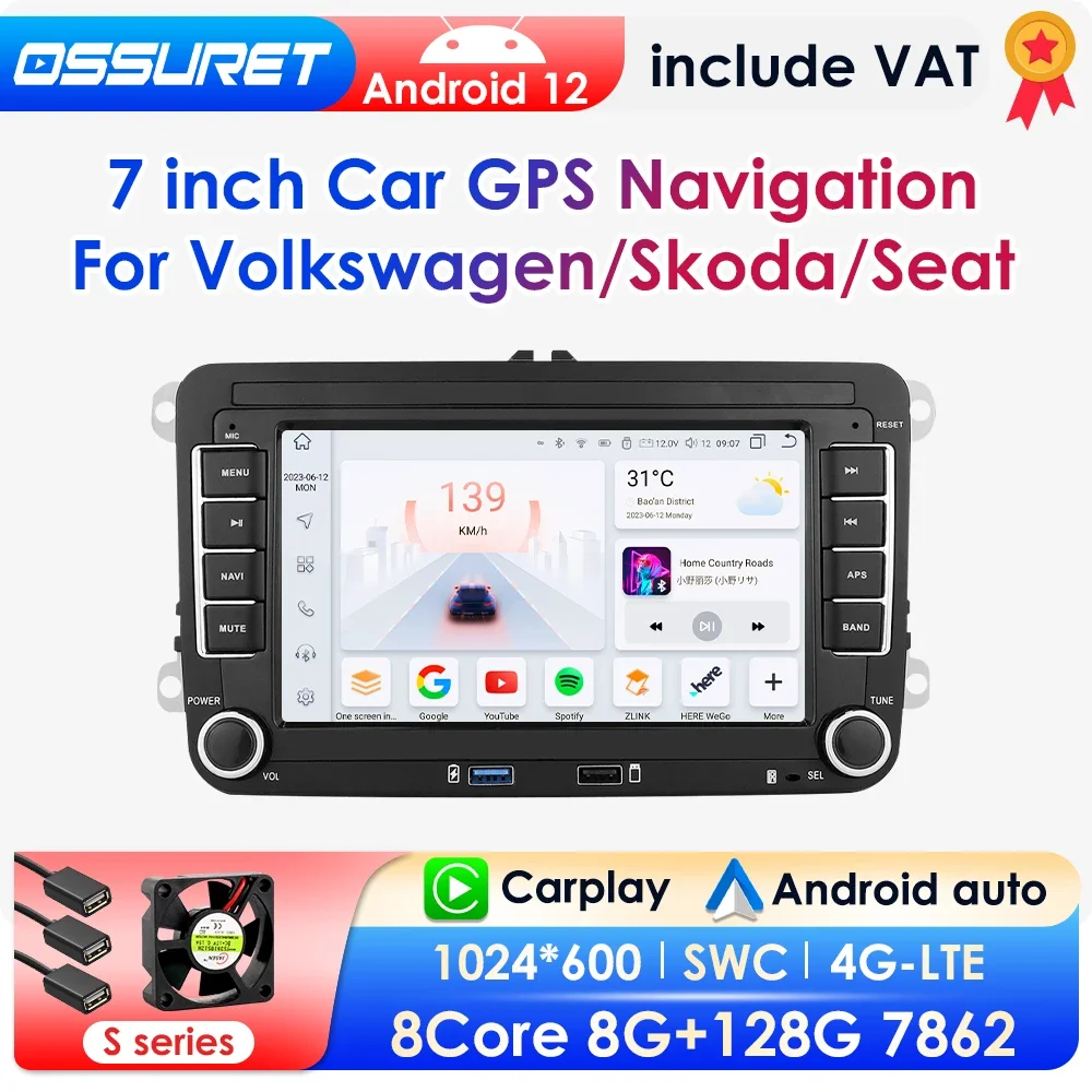 2 Din Android 12 Car Radio for VW Polo golf 5 6 Plusat Pass B6 Jetta Tiguan Touran Sharan Scirocco Caddy Seat Carplay Auto RDS