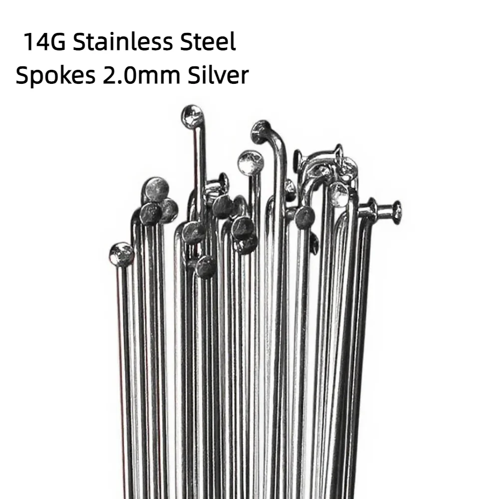 14G Spokes 2.0mm High Strength Silver Color Stainless Steel 222-270mm 40PCS with Nipples Mountain Bike Road Bicycle Parts