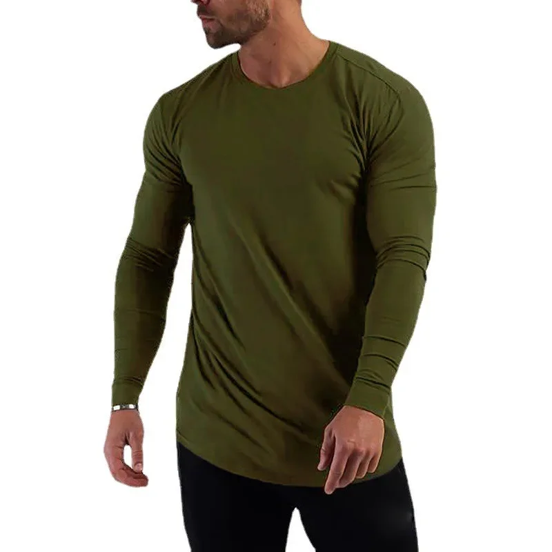 T-shirt sportiva da corsa per fitness da palestra Camicia autunnale in cotone a maniche lunghe slim fit da uomo Abbigliamento per bodybuilding muscolare da allenamento traspirante