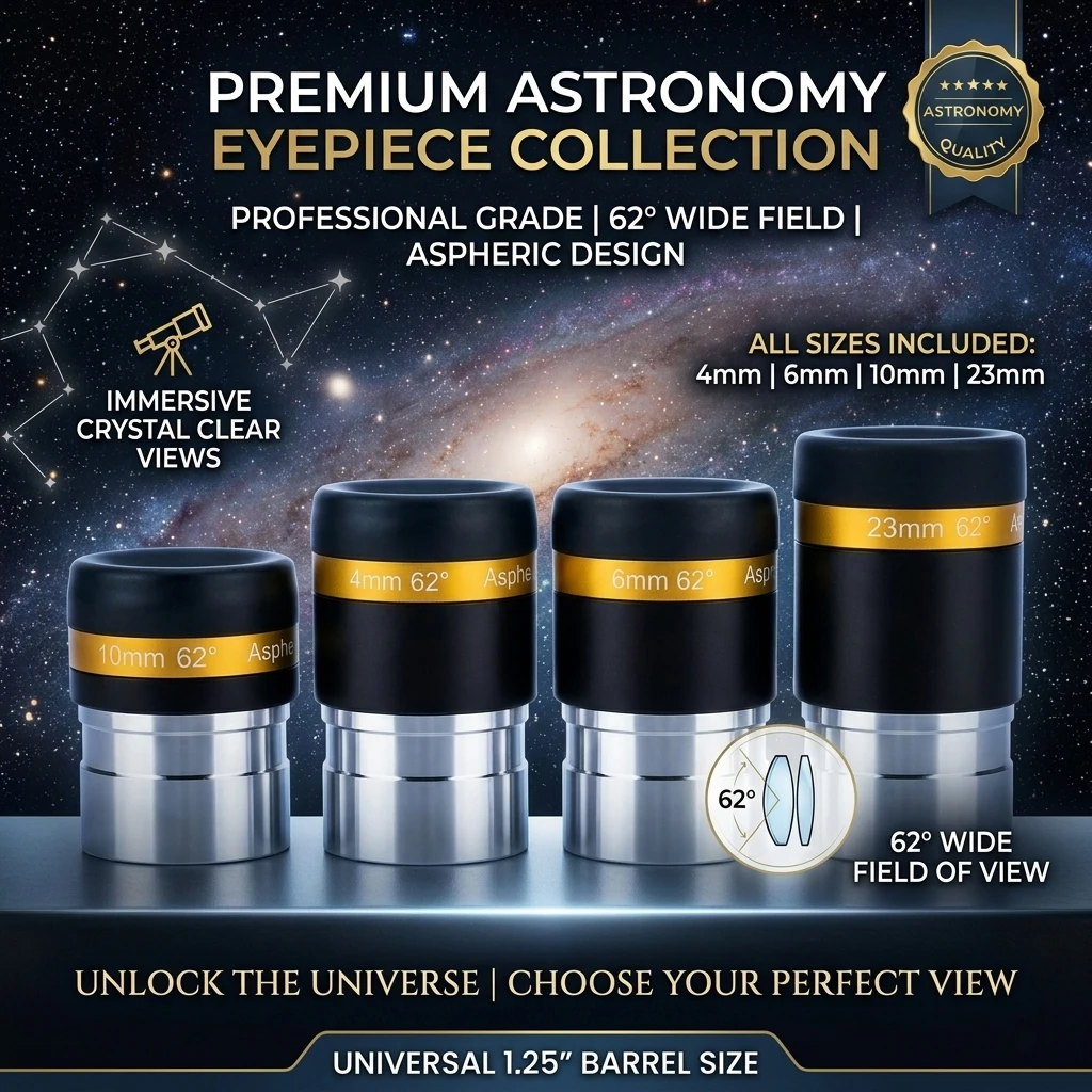 Juego de Oculares para Telescopio Astronómico de 1.25 Pulgadas 62 °   Lentes Asféricas de 4/6/10/23 mm HD para Observación Planetaria y Lunar, Accesorios para Oculares
