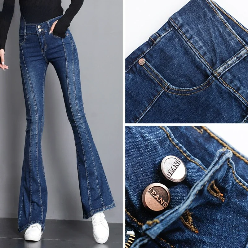 Imagem -05 - Jeans Flare Skinny com Fundo de Sino para Mulheres Streetwear Vintage Calça Jeans Stretch Calça de Vaqueiro Nova Moda