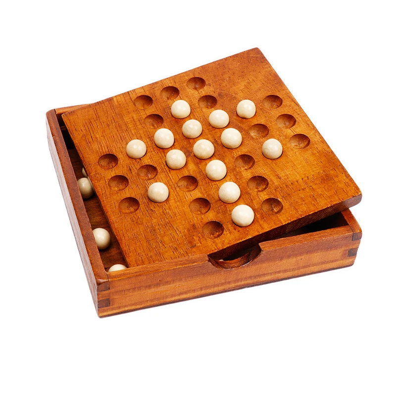 Wood Solitaire Game Single Player Chess Brain Teaser Strategy Puzzle Games IQ Logic Challenges For Adults Kids Educational Toys