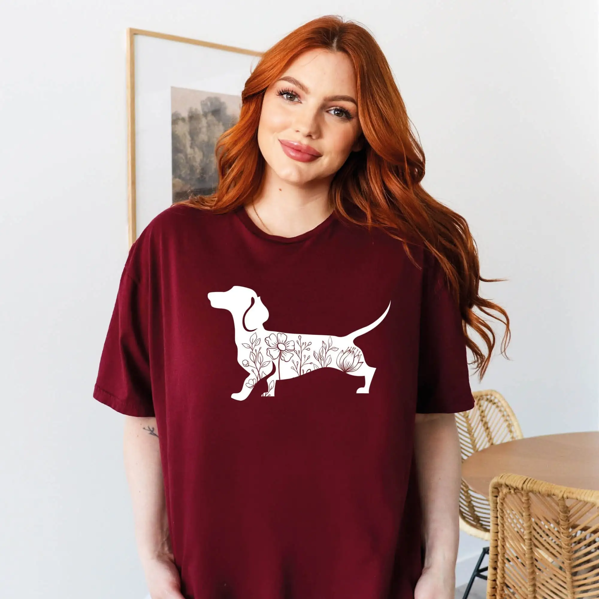 Floral Dachshund Wiener Dog T Shirt For Lover Nature Animal Camping